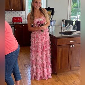 sold! Beautiful pink floral formal gown. Size 3/4. Brand: B Darlin